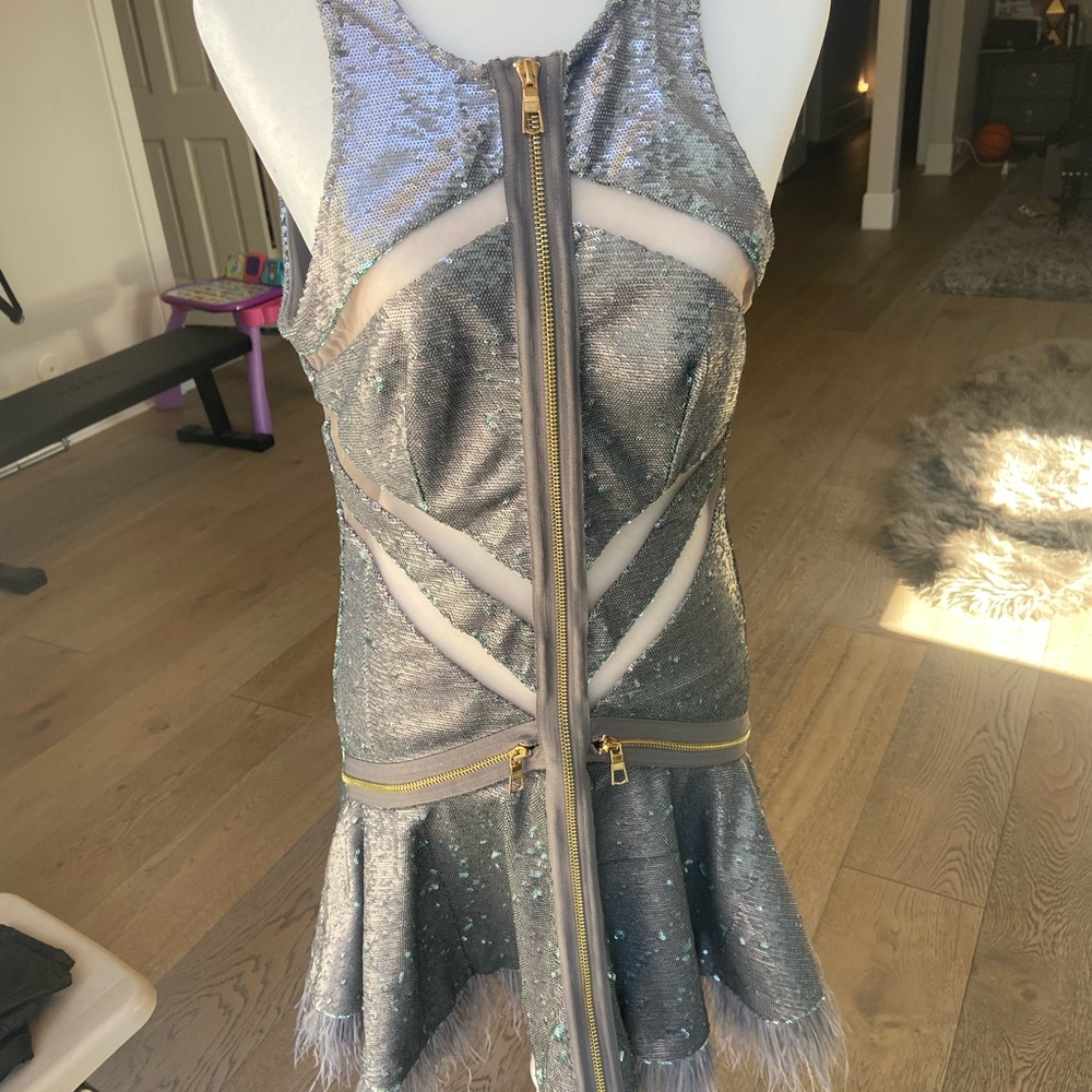 Three Floor sz 8 sequin and feathers cutout dress evening holiday cocktail